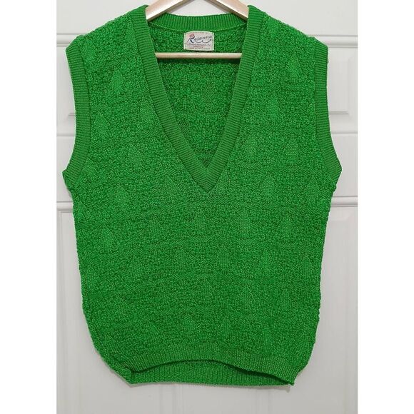 Vintage 70's Rosanna womens large 100% dupont nylon kelly green knit vest - Picture 4 of 6